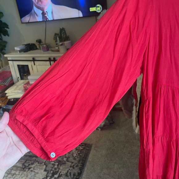 Red button up swing dress - Picture 2 of 6